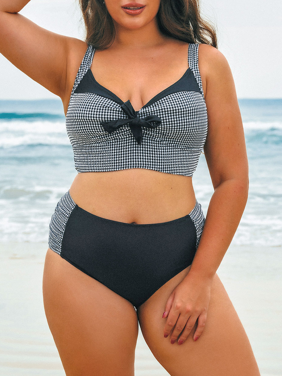 Black & White Contrast Side Plus Size Bikini Bottom