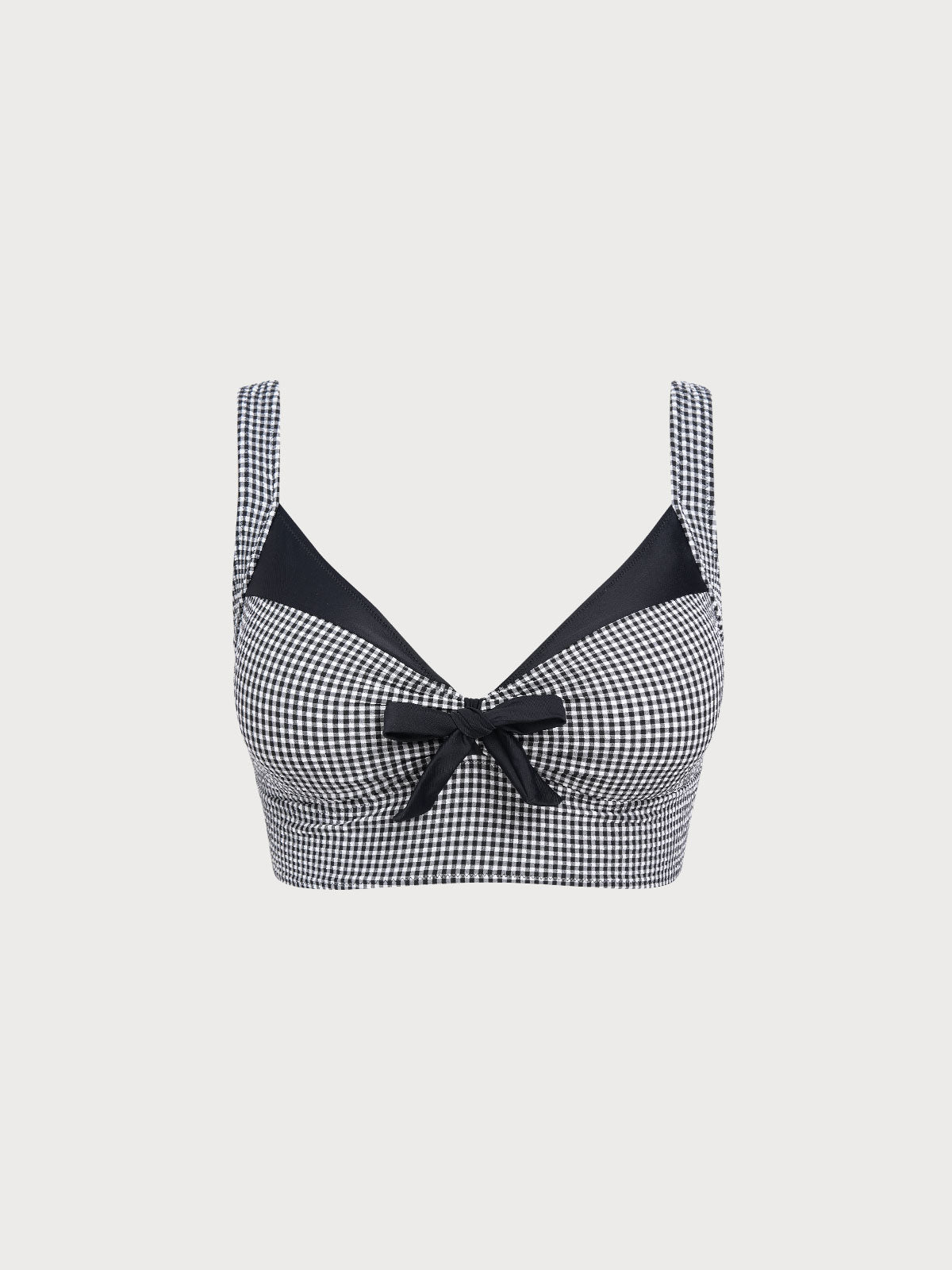 Black Gingham Bow Plus Size Bikini Top