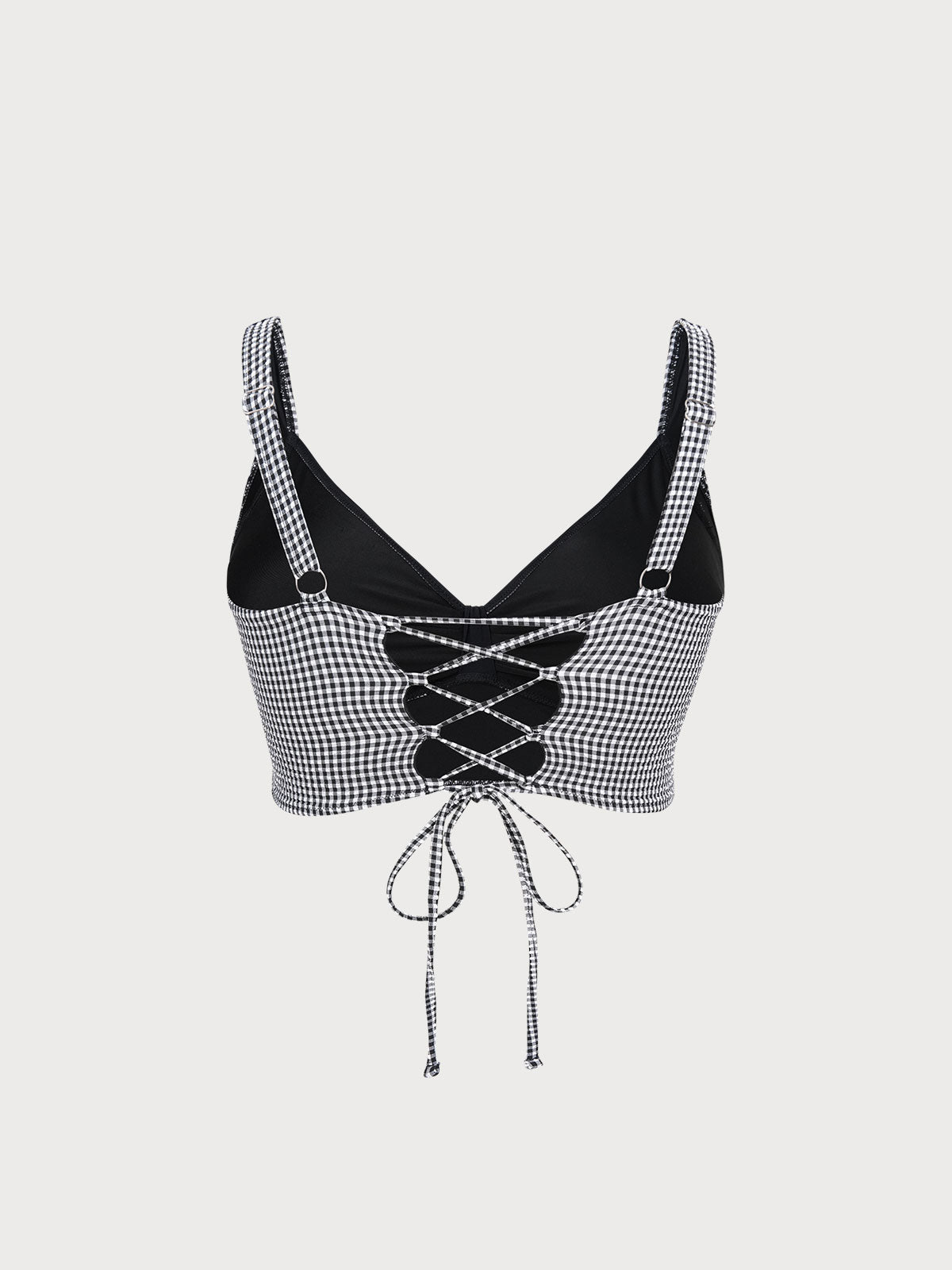 Black Gingham Bow Plus Size Bikini Top