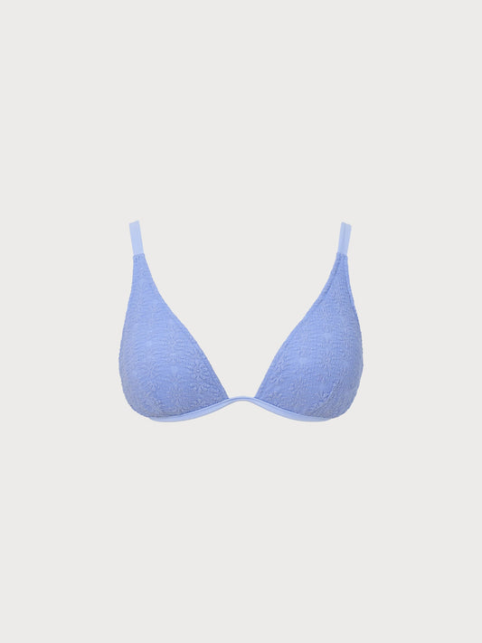 Blue Textured Tie Back Plus Size Bikini Top