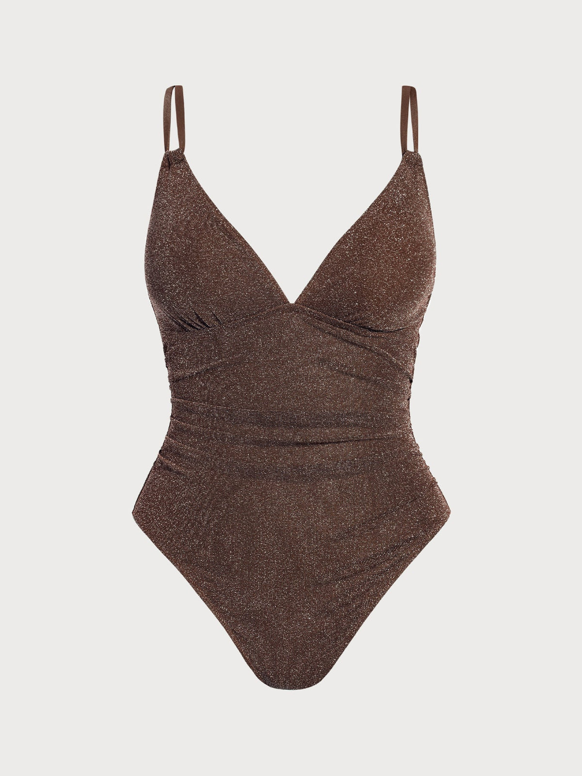 Dark Coffee Lurex Ruched Tummy Control Plus Size One Piece