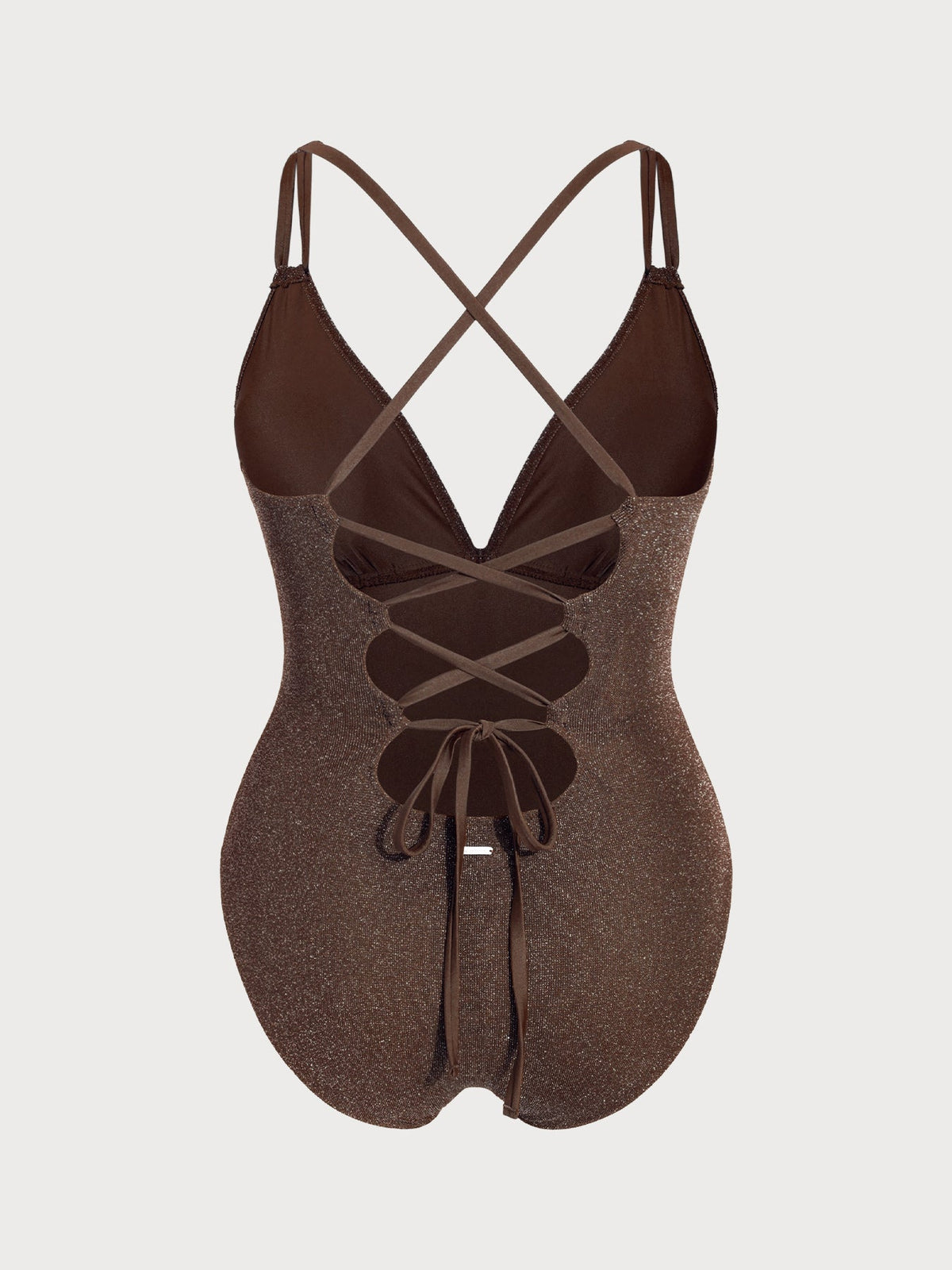 Dark Coffee Lurex Ruched Tummy Control Plus Size One Piece