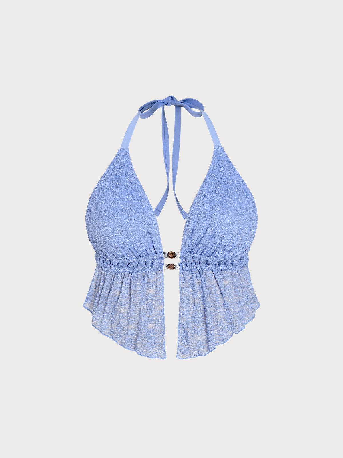 Blue Textured Halter Plus Size Tankini Top