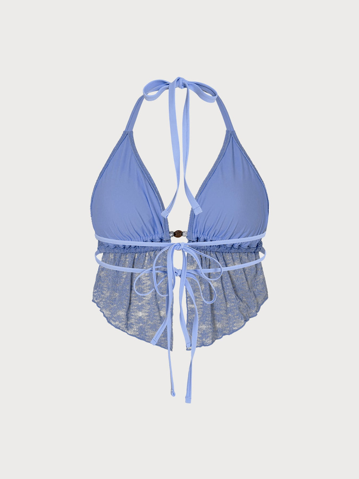 Blue Textured Halter Plus Size Tankini Top