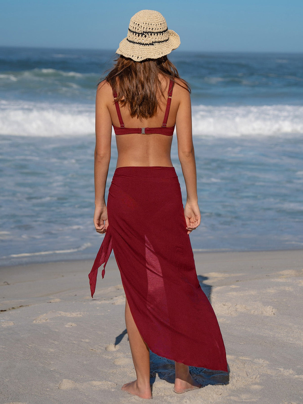 Wine Red Wrap Cover-Up Maxi Skirt