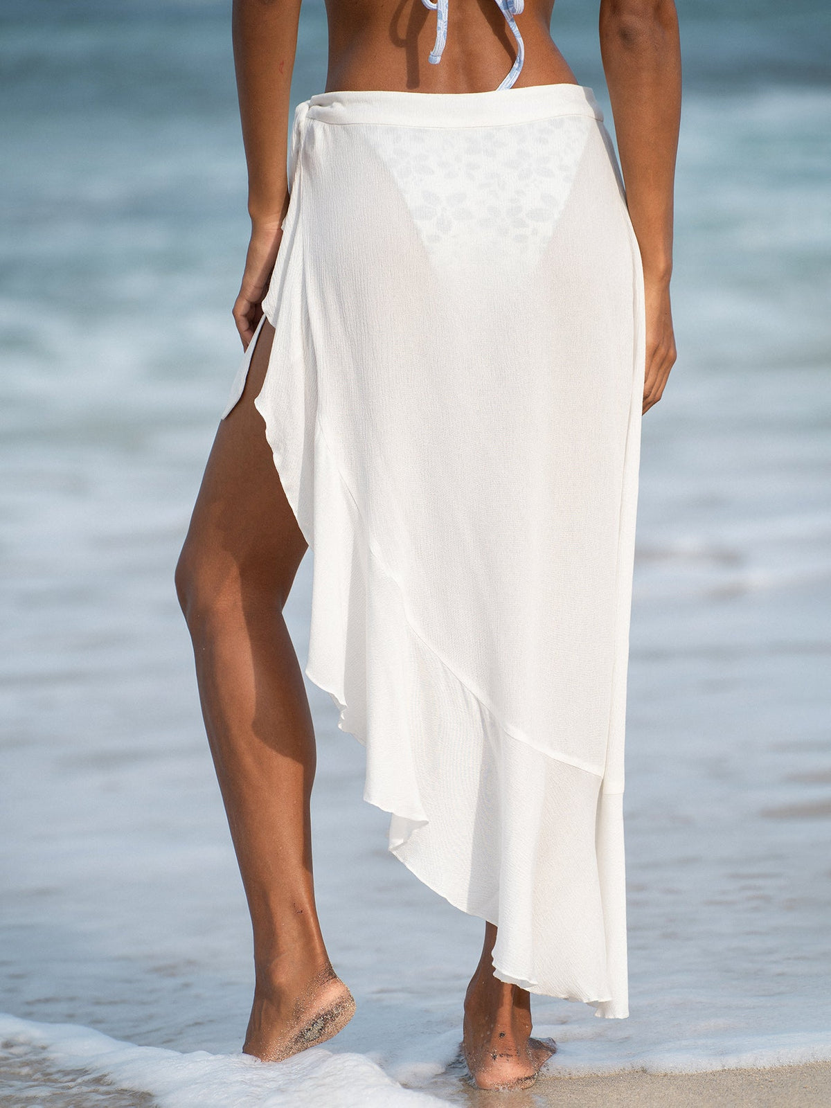 White Asymmetrical Ruffle Cover-Up Skirt