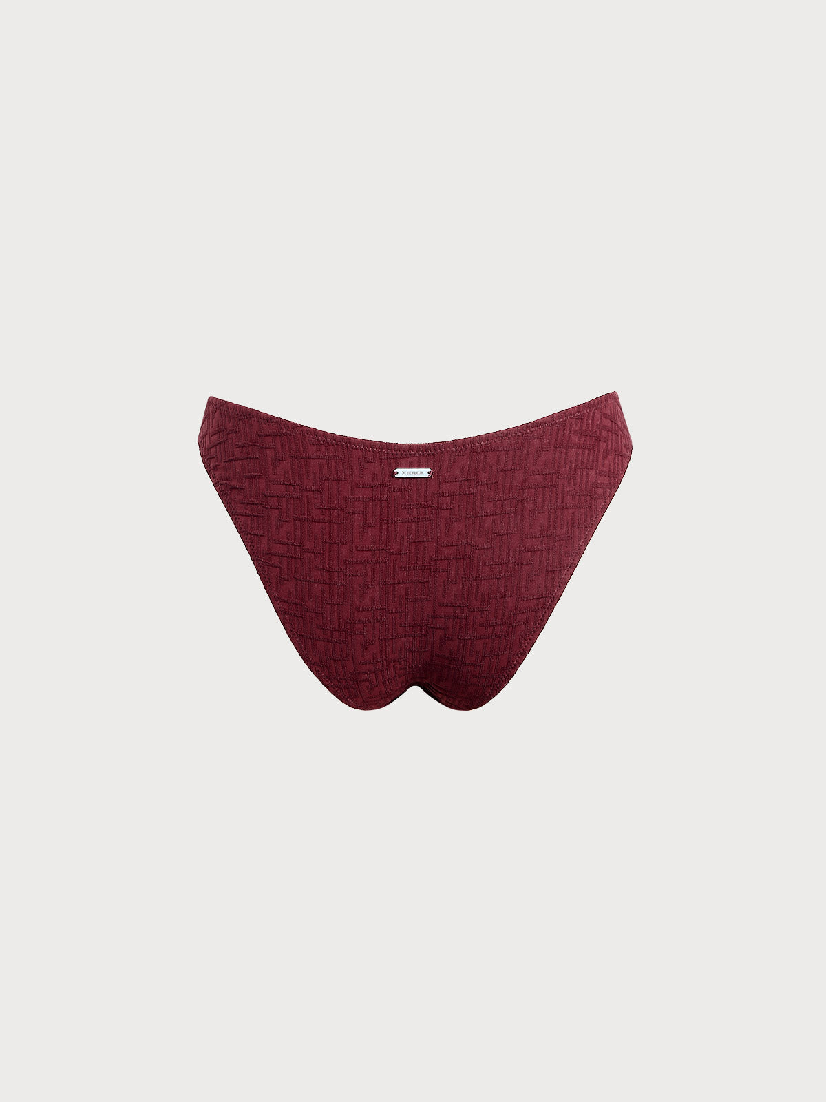 Wine Red Textured High Cut Bikini Bottom