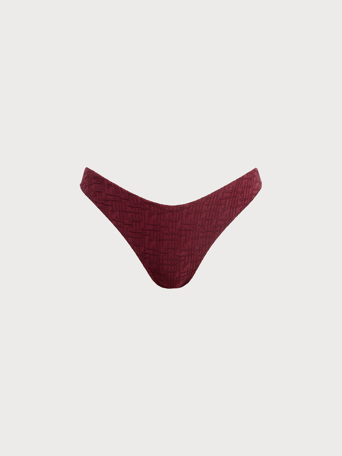 Wine Red Textured High Cut Bikini Bottom