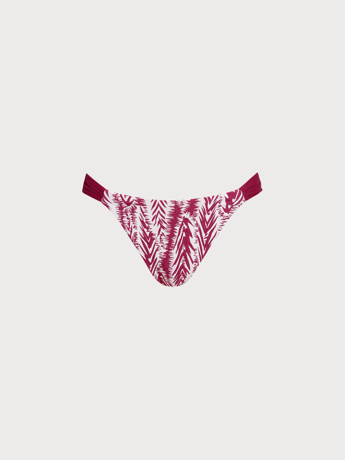 Wine Red Leaf Textured Bikini Bottom