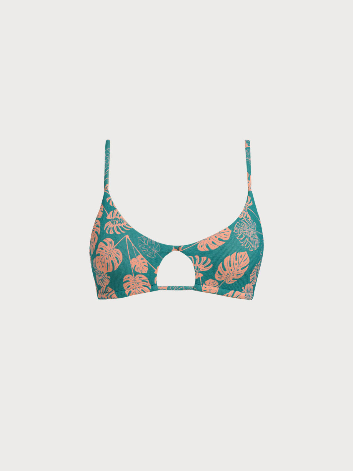 Green Floral Cutout Reversible Bikini Top