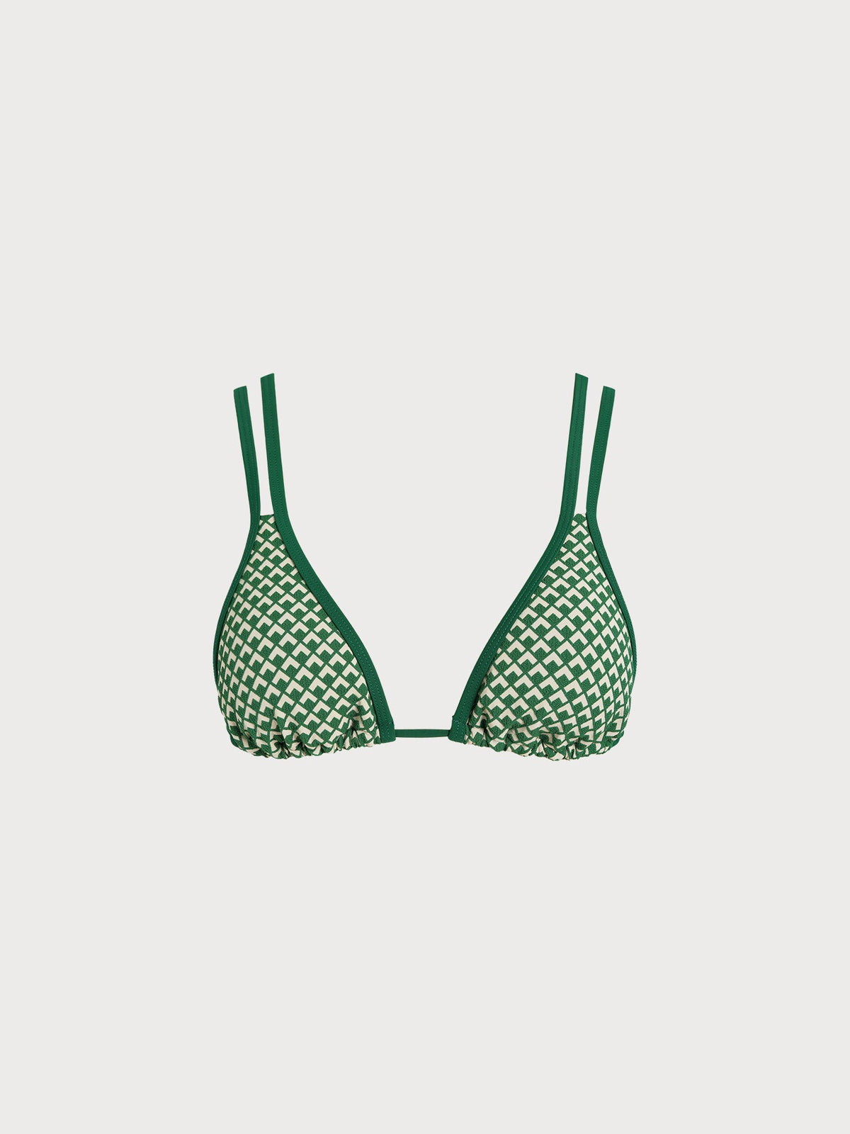 Green Geometric Strappy Textured Bikini Top