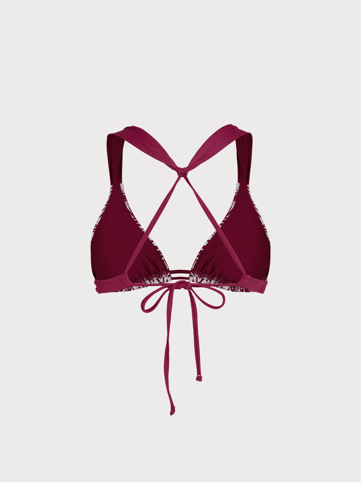 Wine Red Leaf Textured Strap Bikini Top