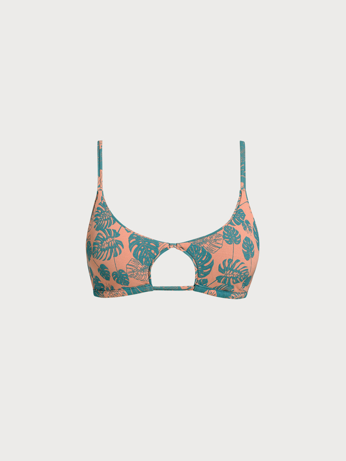 Green Floral Cutout Reversible Bikini Top