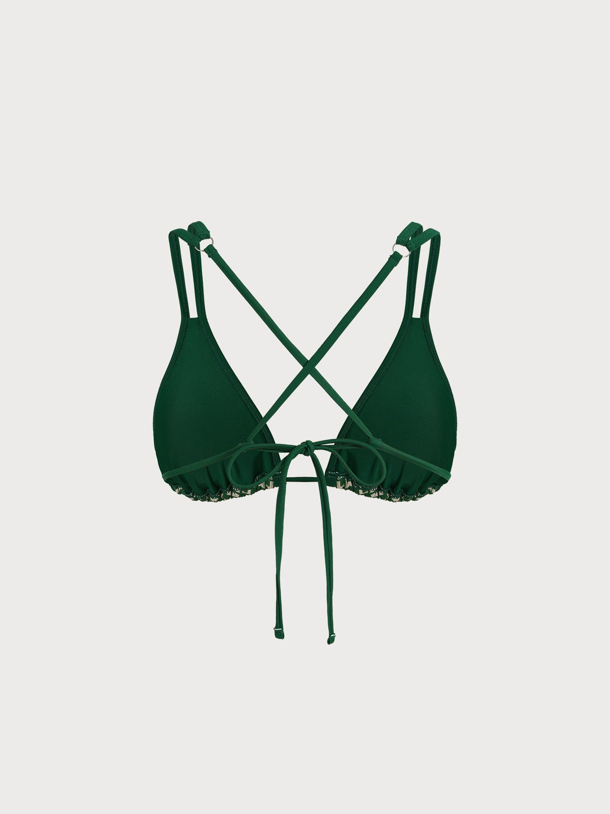 Green Geometric Strappy Textured Bikini Top