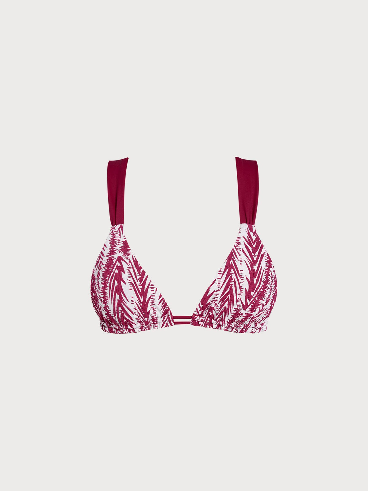 Wine Red Leaf Textured Strap Bikini Top