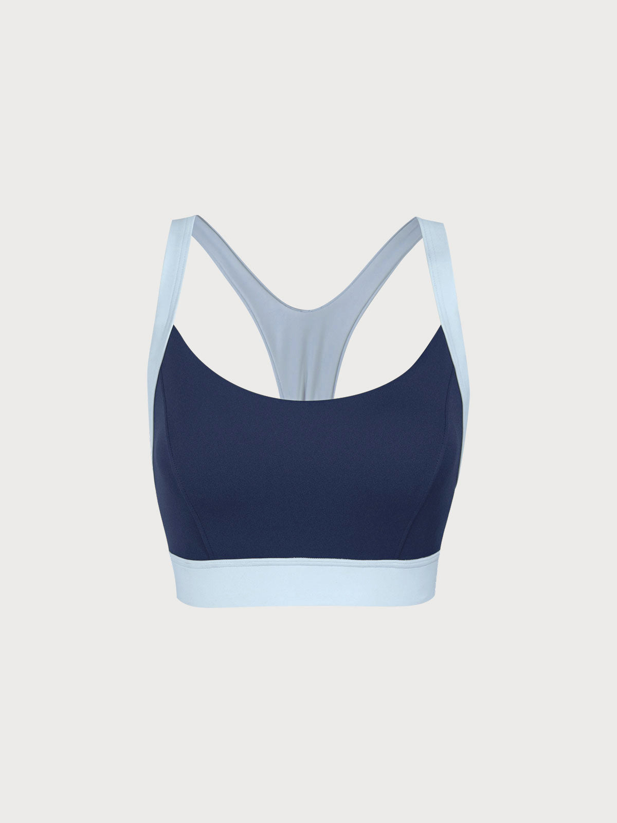 Navy Contrast U Neck Sports Bra - Light Support