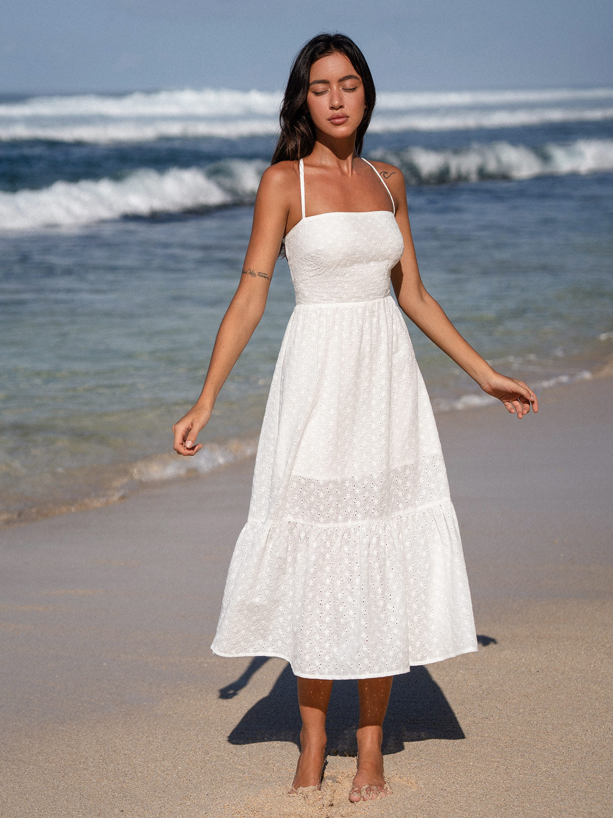 Cotton Backless Halter Beach Dress