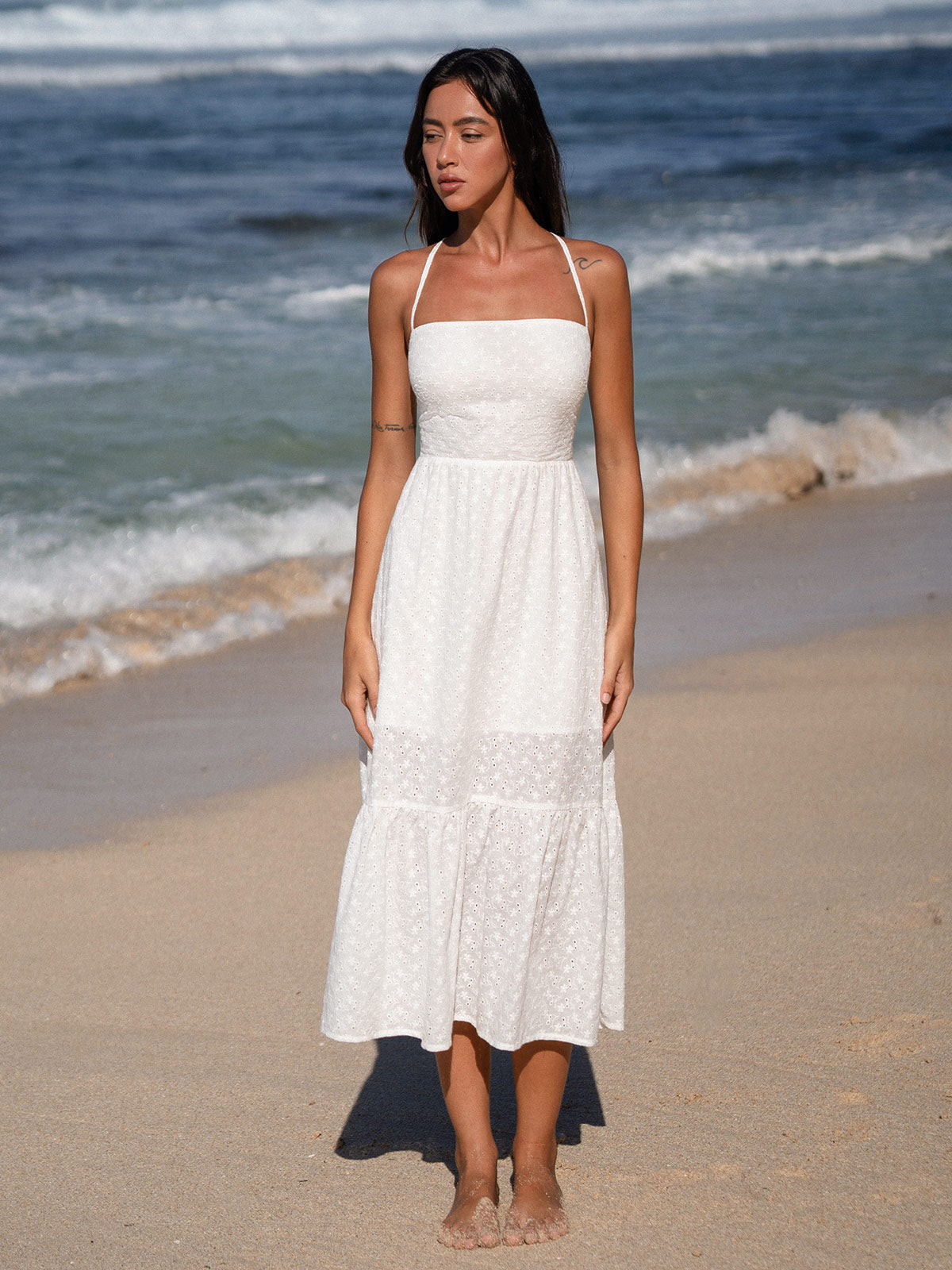Cotton Backless Halter Beach Dress