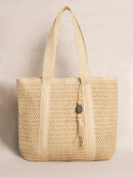 Off White Straw Tote Bag