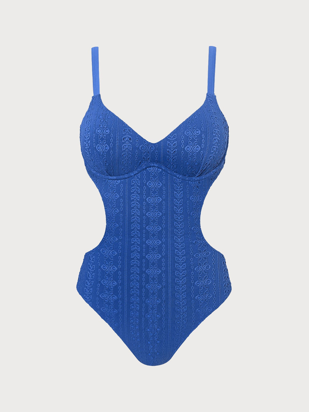 Blue Textured Open Back One Piece Swimsuit