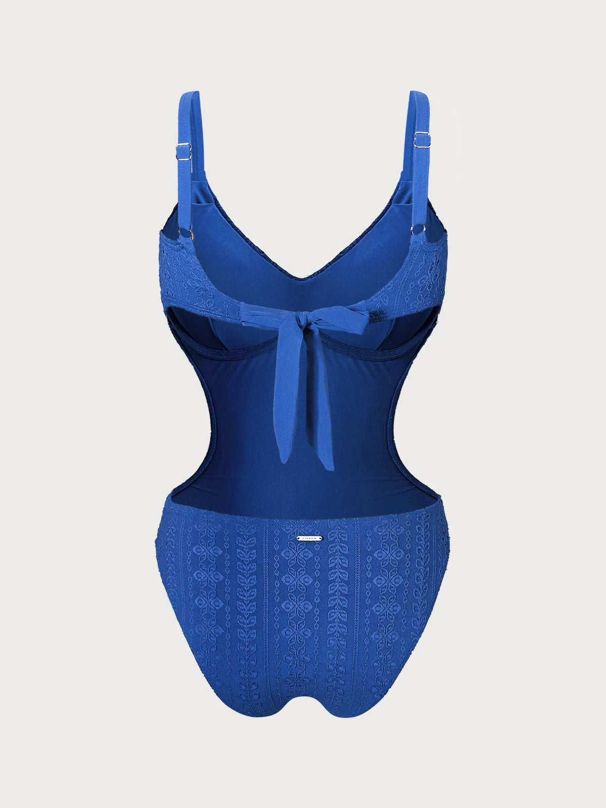 Blue Textured Open Back One Piece Swimsuit