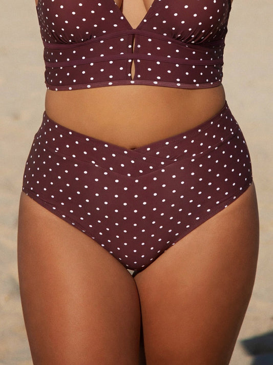 Brown Polka Dot Natural Waisted Plus Size Tankini Bottom