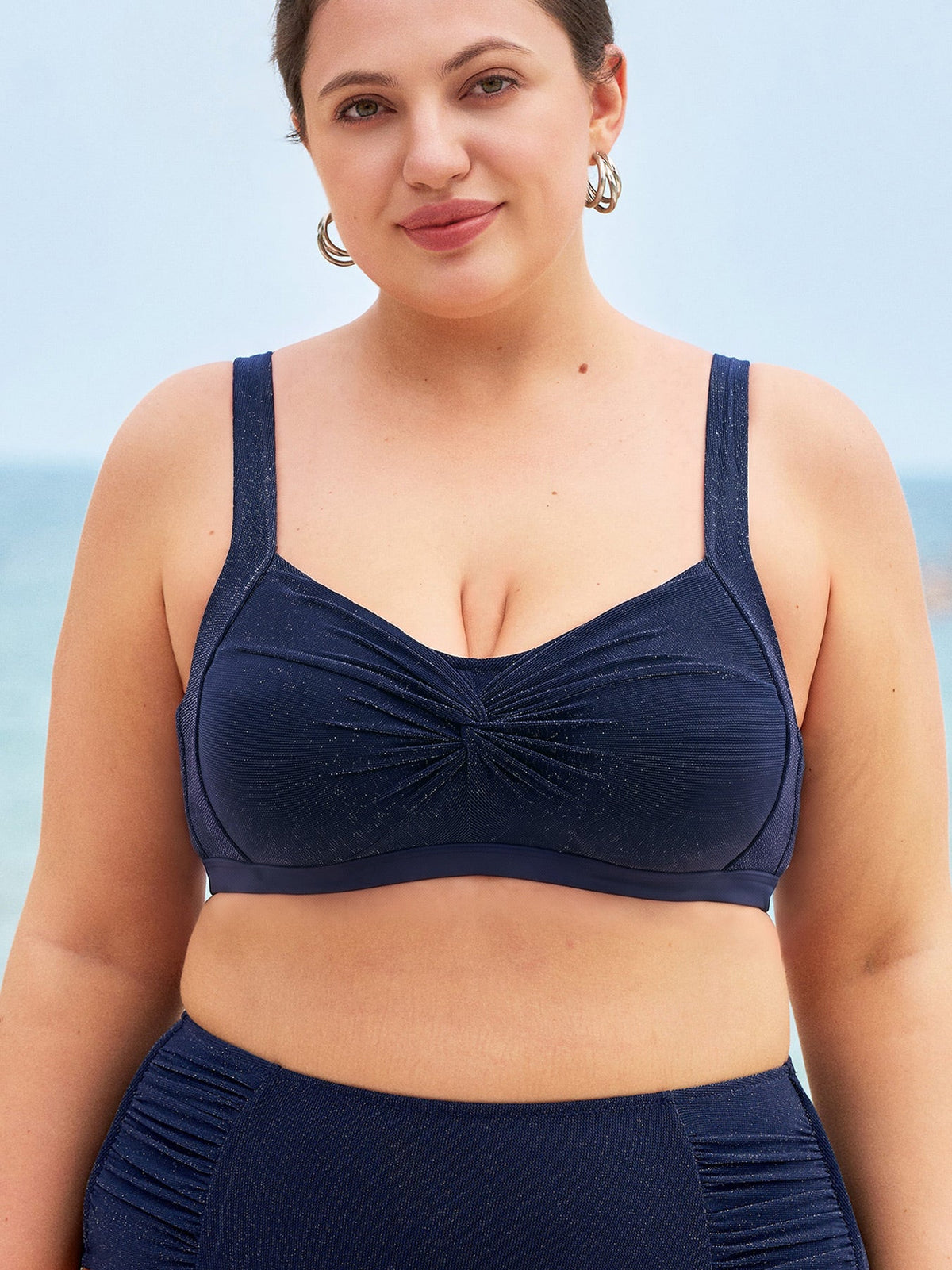 Navy Glitter X-Cross Plus Size Bikini Top