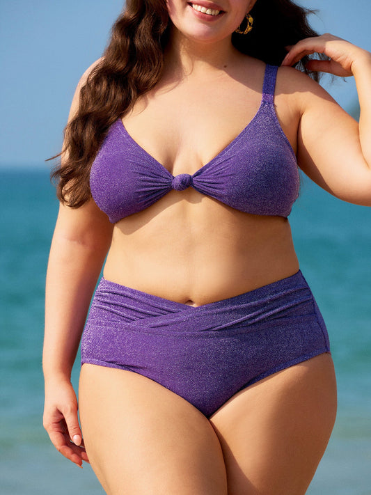 Purple Lurex Knot Plus Size Bikini Top