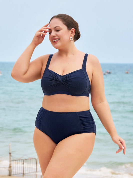 Navy Glitter X-Cross Plus Size Bikini Top