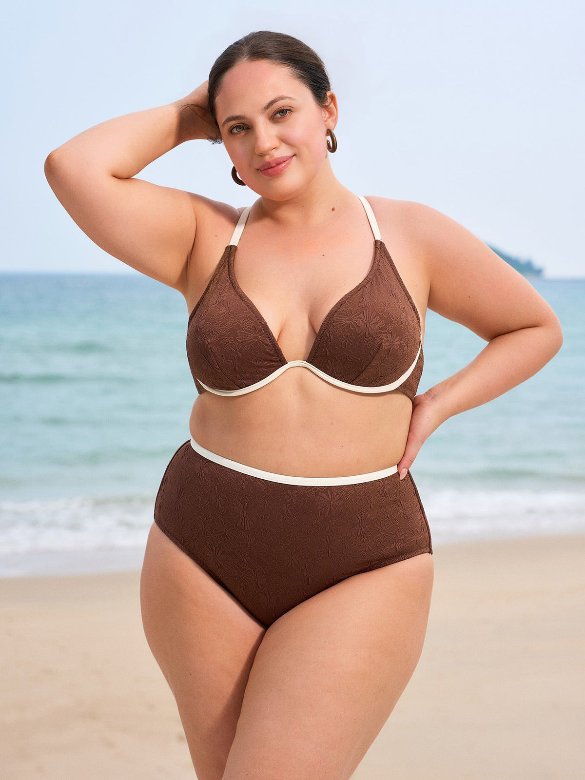 Dark Coffee Textured Plus Size Bikini Bottom