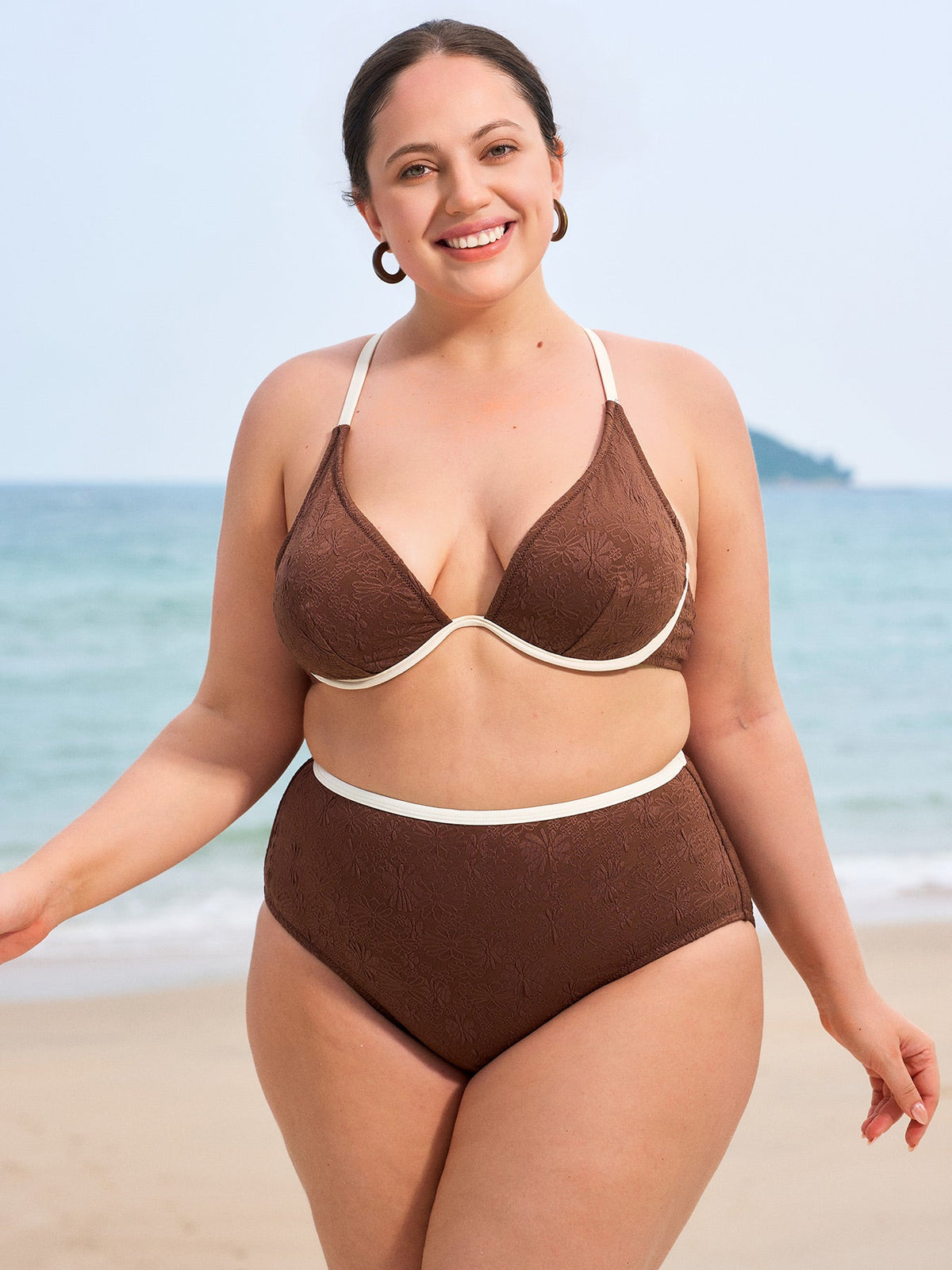 Dark Coffee Textured Plus Size Bikini Bottom