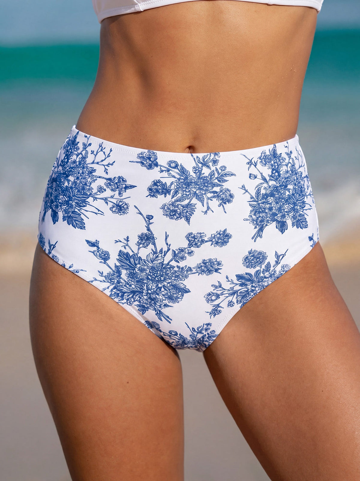 Blue Floral Full Coverage Surf Bottom