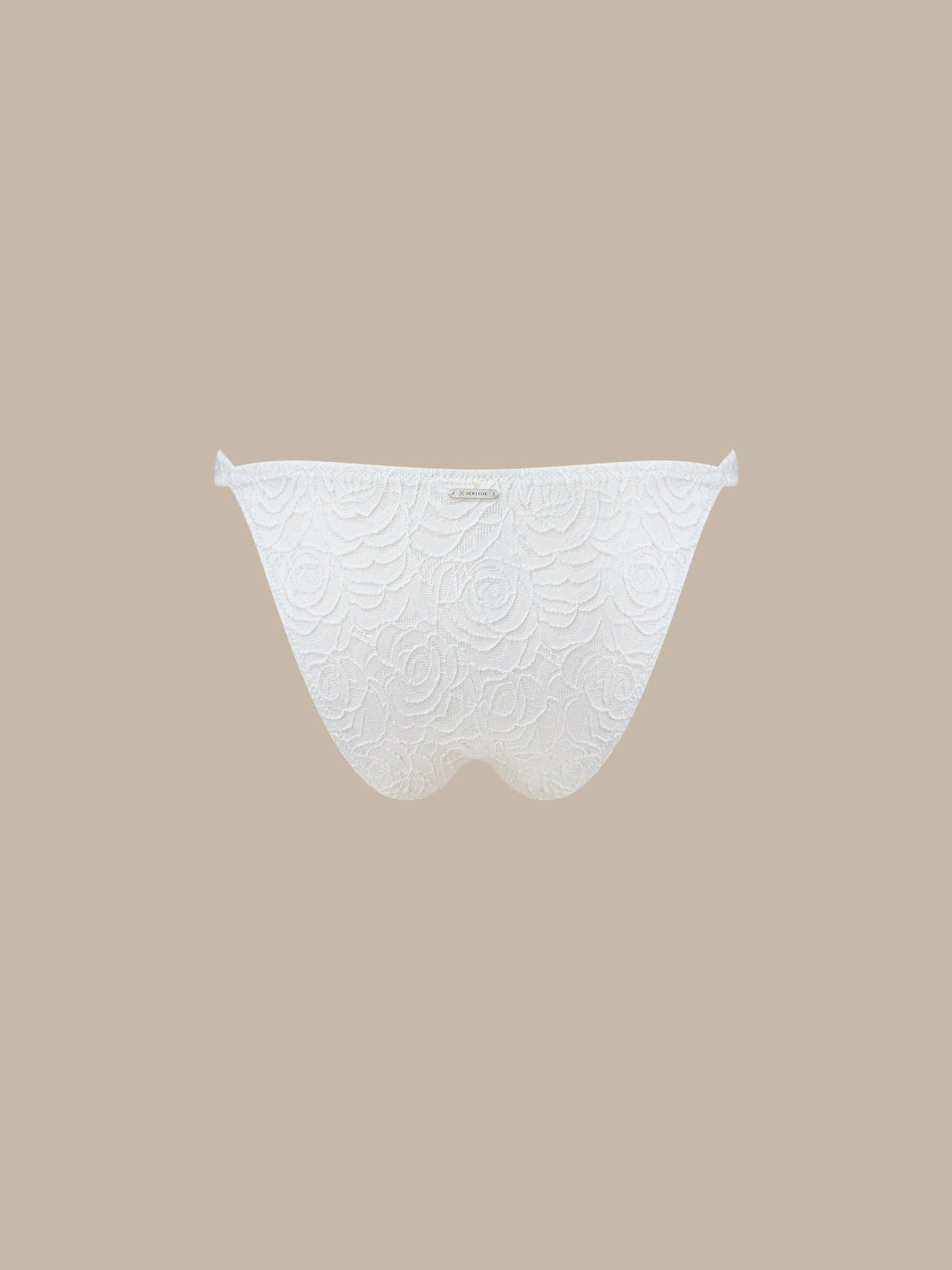 White Textured Pearl-Accented Bikini Bottom