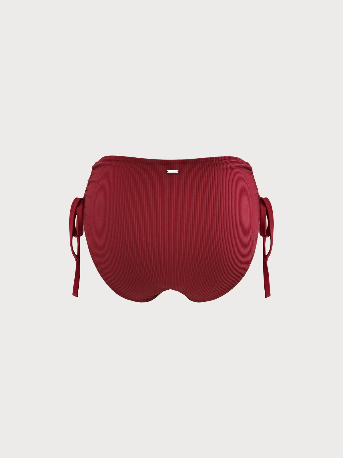 Wine Red Ribbed Natural Waisted Plus Size Bikini Bottom