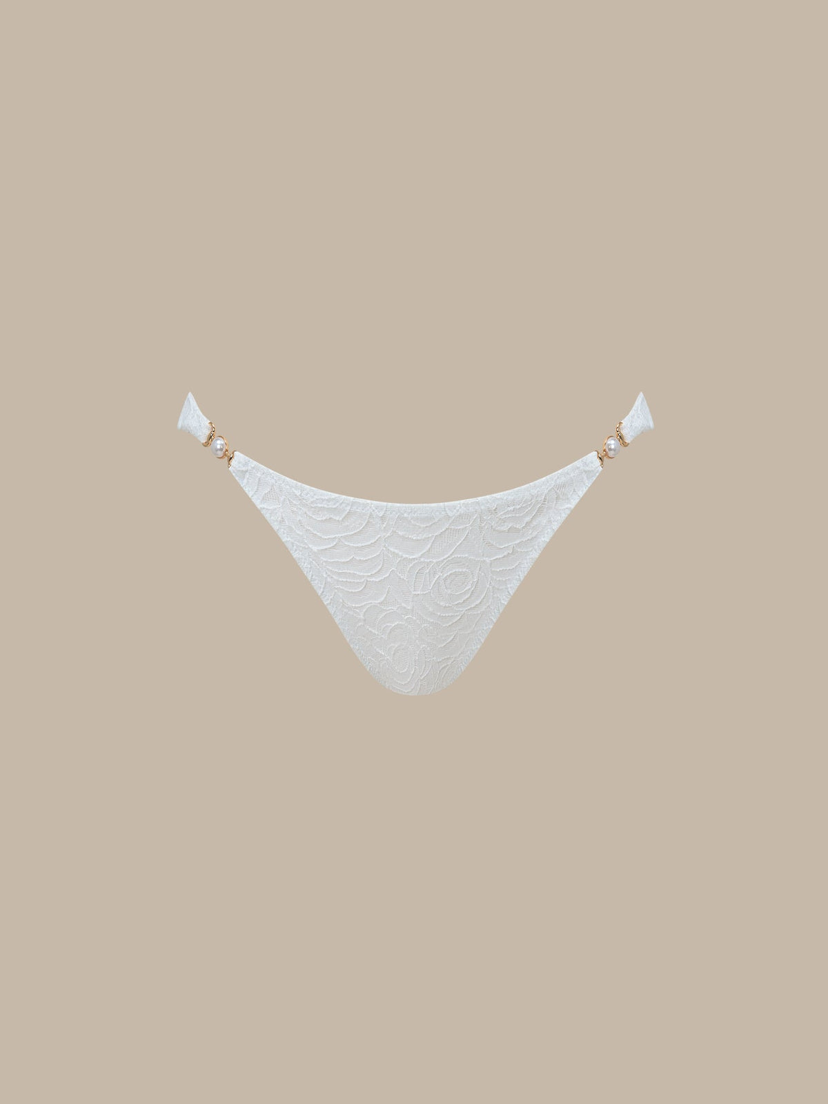 White Textured Pearl-Accented Bikini Bottom