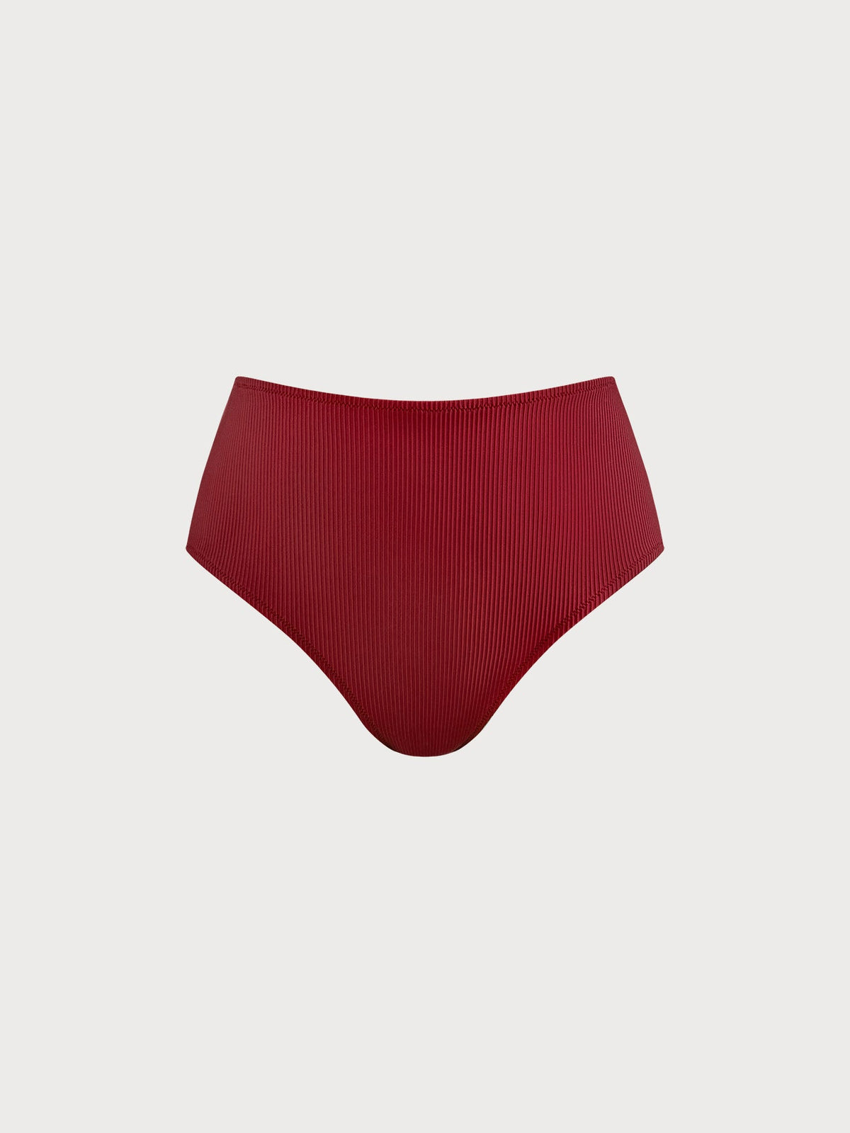 Wine Red Ribbed Plus Size Bikini Bottom