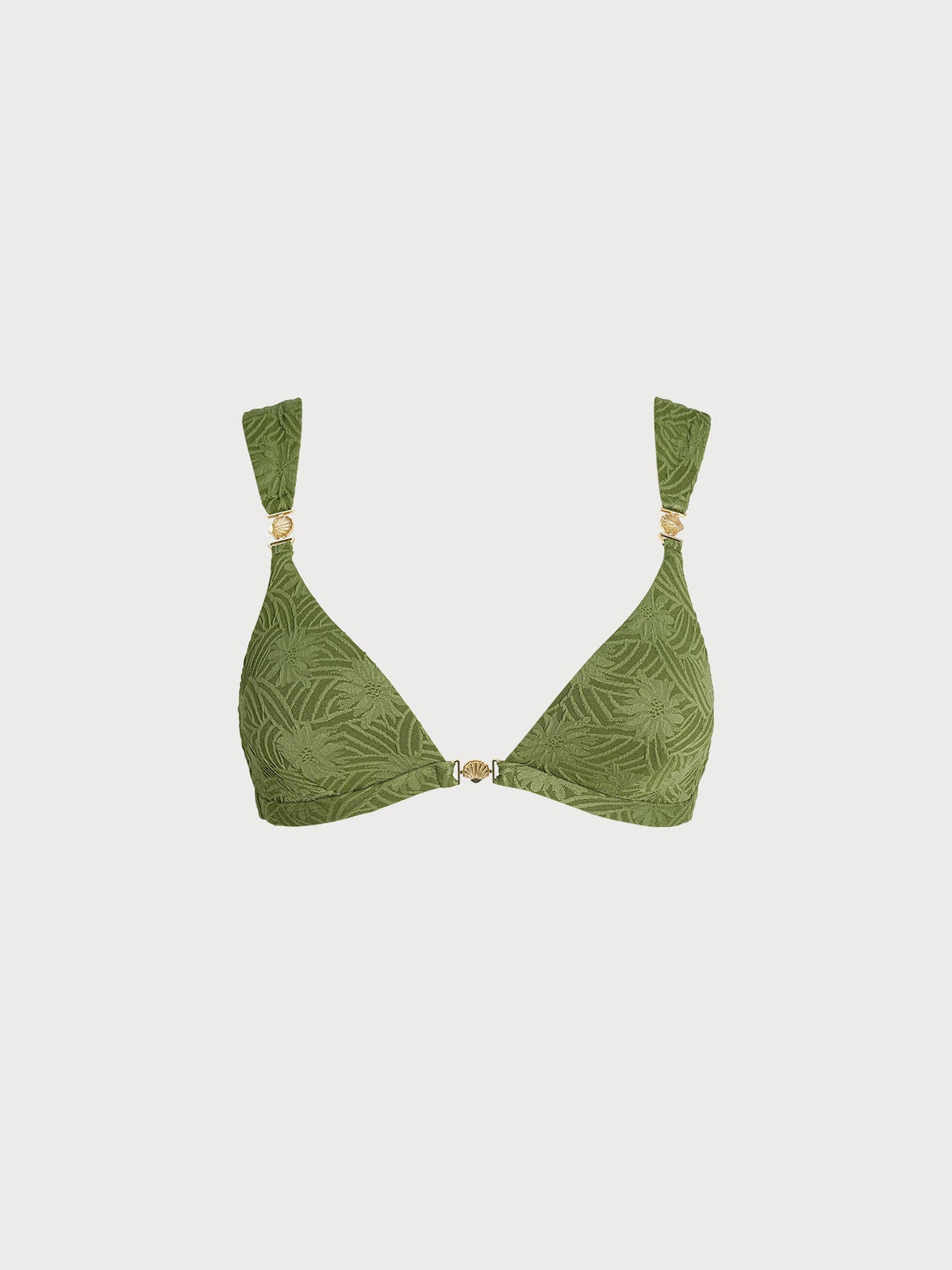 Dark Green Gold-Accented Textured Bikini Top