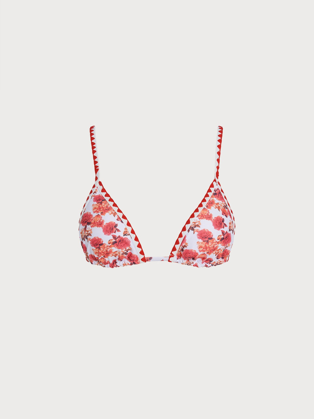 Red Floral Print Triangle Cross‑Back Bikini Top
