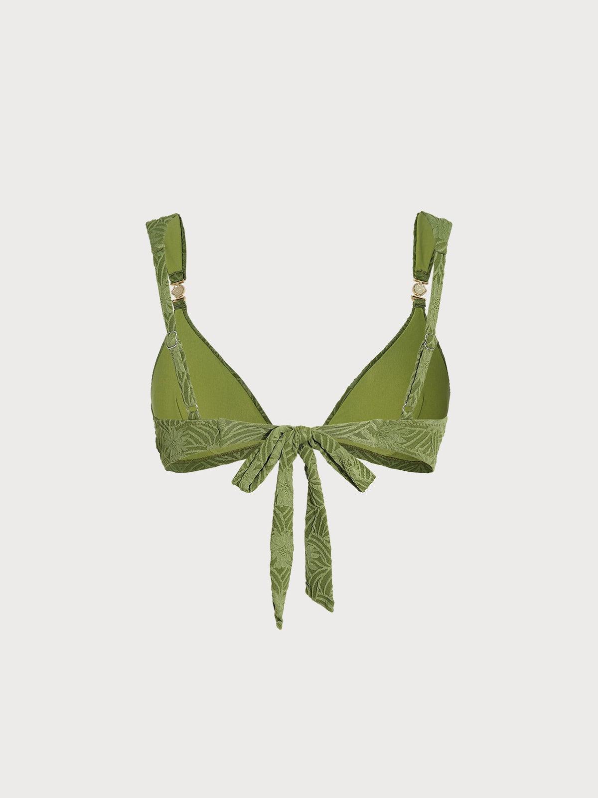 Dark Green Gold-Accented Textured Bikini Top