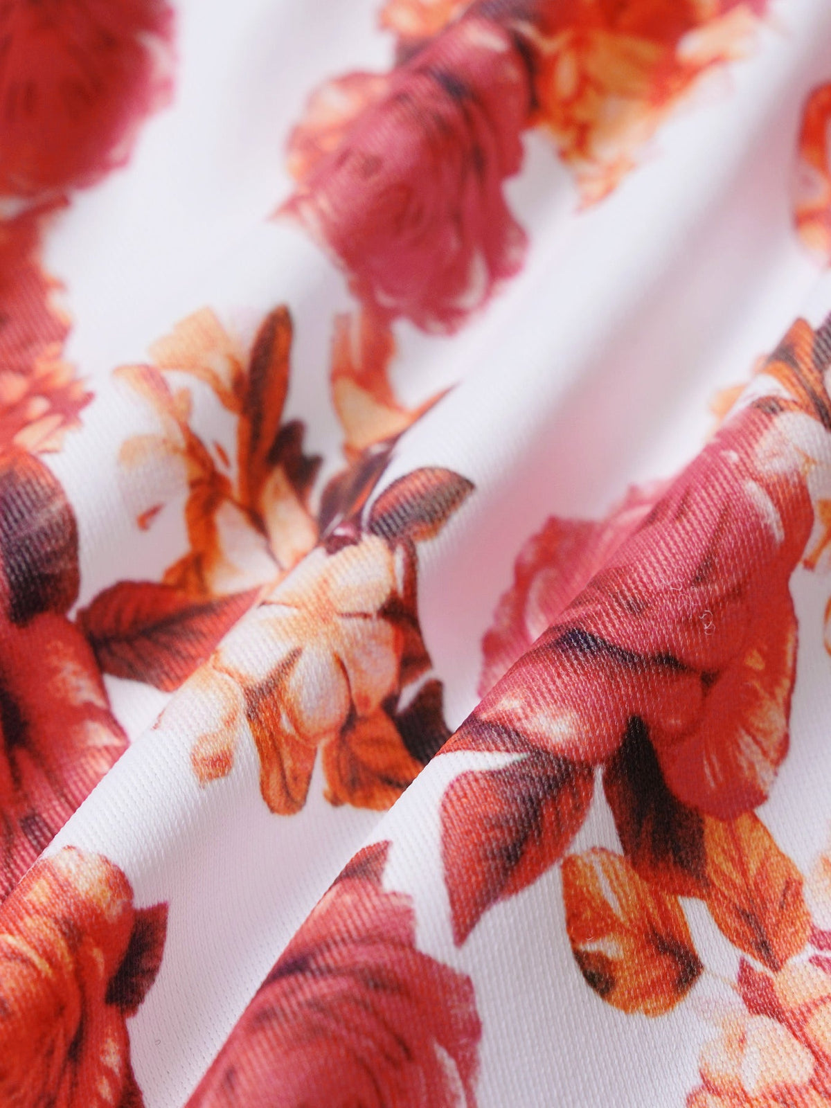 Red Floral Print Triangle Cross‑Back Bikini Top