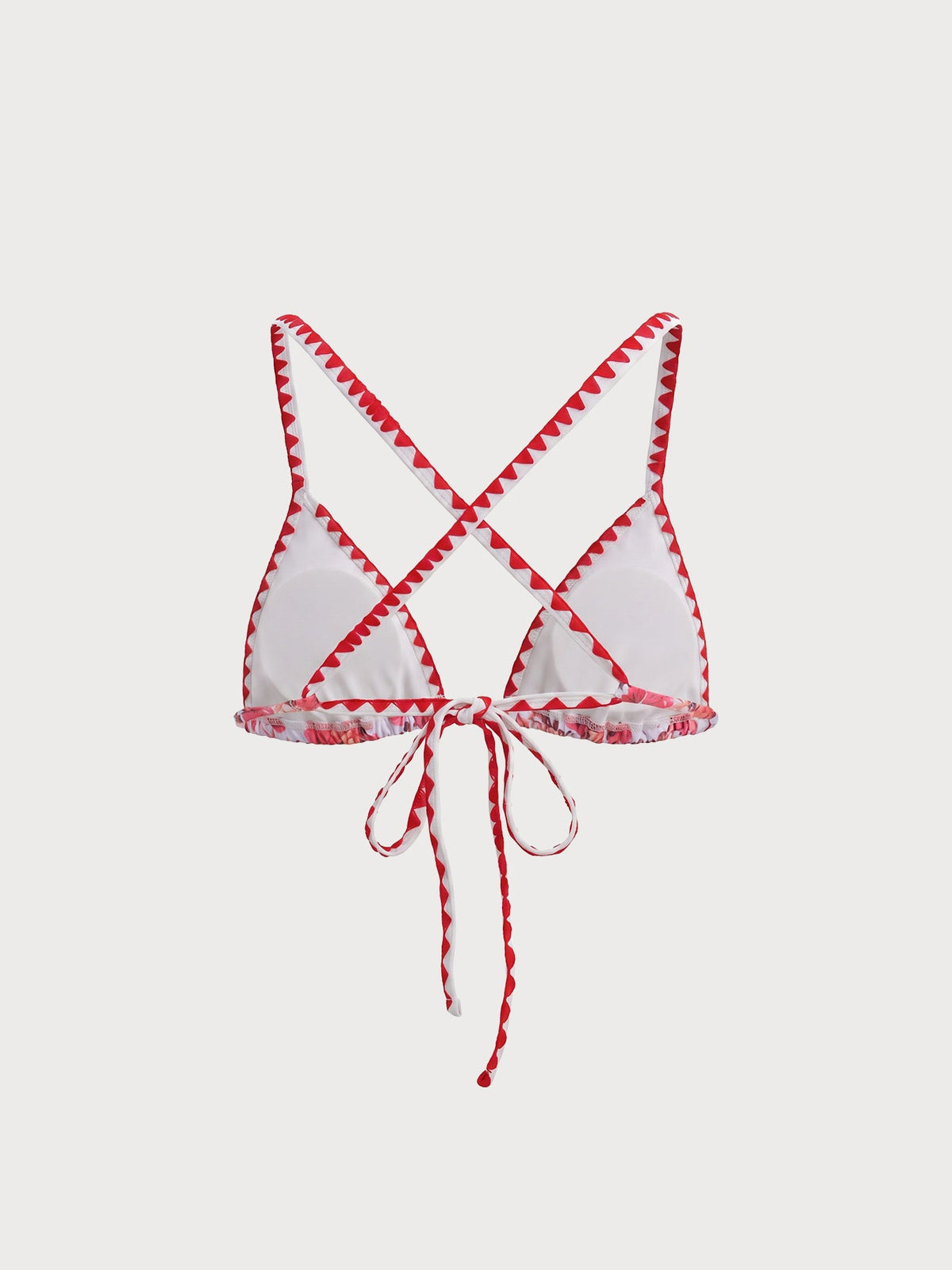 Red Floral Print Triangle Cross‑Back Bikini Top
