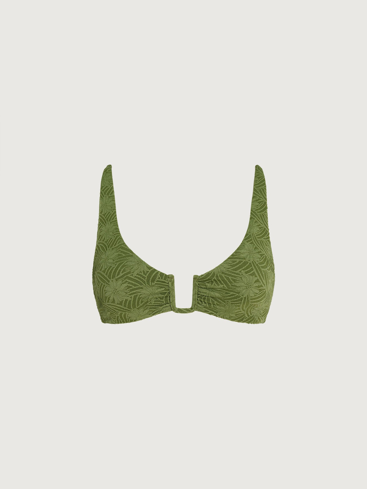 Dark Green Textured U-Ring Cross Back Bikini Top