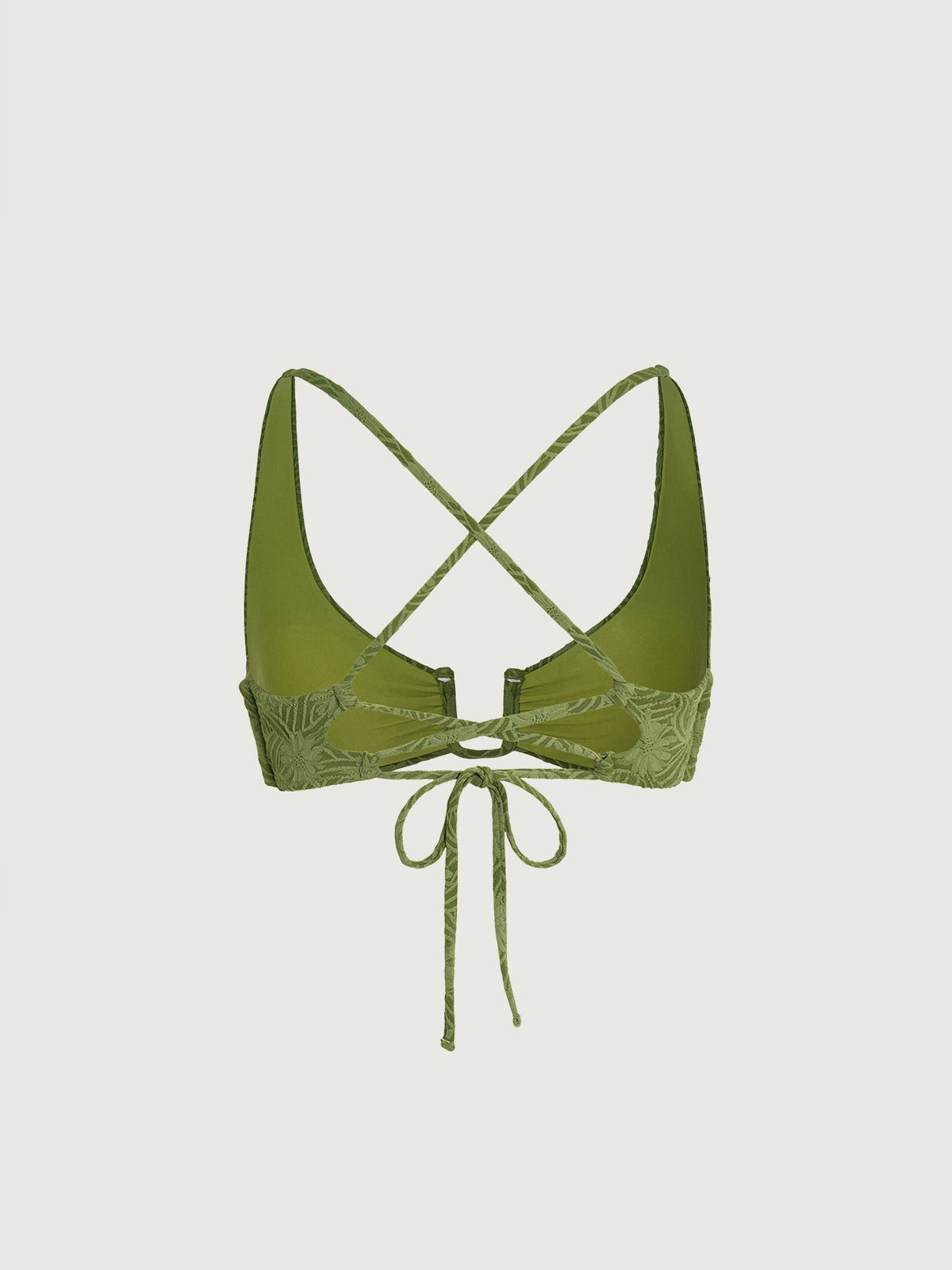 Dark Green Textured U-Ring Cross Back Bikini Top