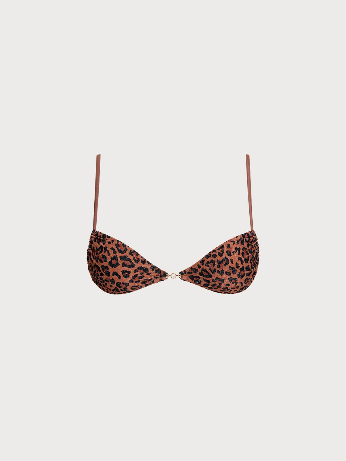 Leopard Print Pearl Cross Back Bikini Top