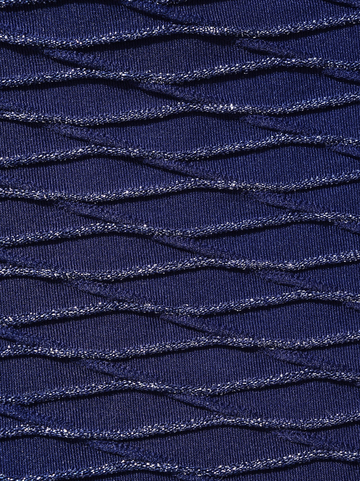 Navy Textured Lurex Front-Clasp Bikini Top