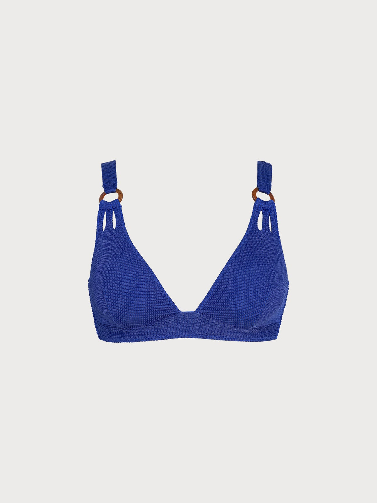 Blue Textured Cutout Strap O-Ring Bikini Top