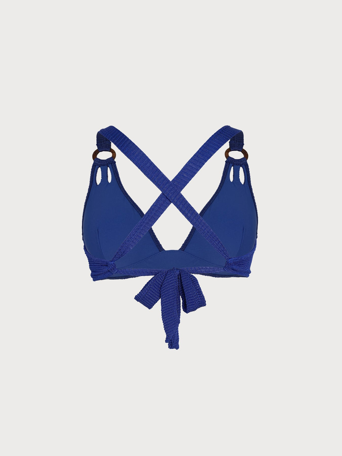 Blue Textured Cutout Strap O-Ring Bikini Top