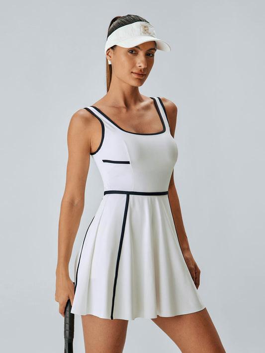 White Contrast Trim Tennis Dress