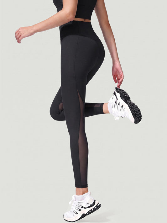 Black Breathable Back Leg Mesh Leggings 24"