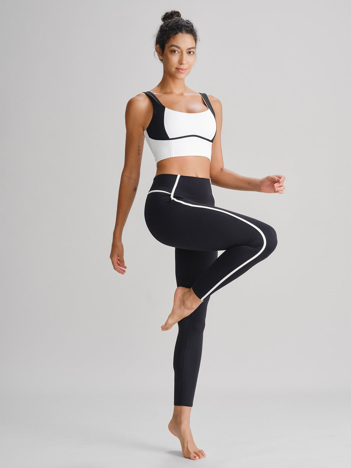 Black High-Waist Side-Stripe Leggings 27"